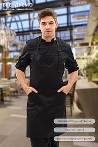 Фартух Lux Form Стандарт з нагрудником водовідштовхувальний для повара офіціанта бармена перукаря чорний