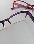 Окуляри жіночі з діоптріями вузькі пластикові для зору на мінус полімерна лінза Напівоправа Легкі Червоні Фіолетові, фото 8
