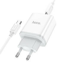 СЗУ блок Hoco C105A + кабель Type-C - Type-C PD20W+QC3.0 білий, фото 3