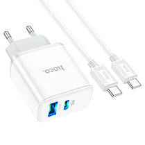 СЗУ блок Hoco C105A + кабель Type-C - Type-C PD20W+QC3.0 білий, фото 4