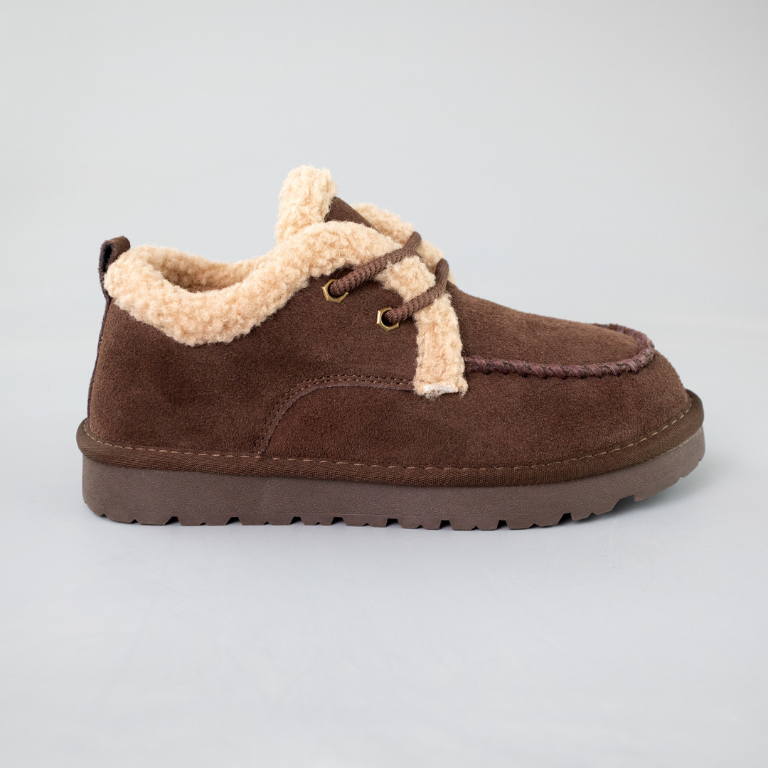 Угги жіночі замшеві низькі хутро 592873 Коричневі, фото 1