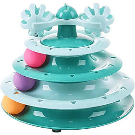 Іграшка для котів вежа 3 рівні з  м'ячиками, 28 см, зелена