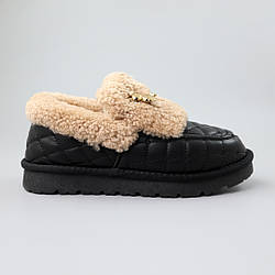 Угги жіночі шкіряні низькі хутро 590142 Чорні