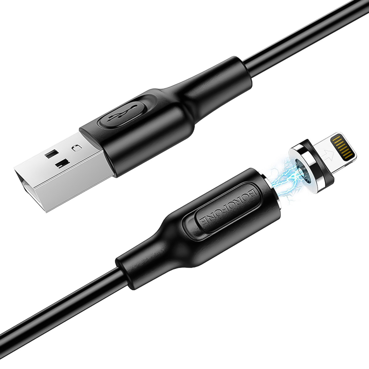 Кабель USB Lightning магнитный (для Apple) Borofone BX41 черный, ток 2.4А, вращение 360° AllInOne -market-without-queues-, фото 1