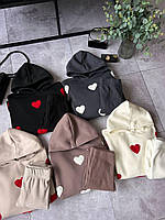 Комплект жіночий худі тринитка на флісі із сердечками та лосини рубчик ангора 42-44 46-48 50-52