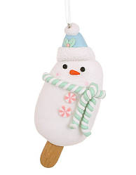 Ялинкова підвіска Морозиво-сніговик у блакитній шапочці 12.5 см