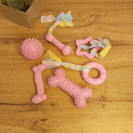 Набір іграшок для собак рожевий 6 в 1 (100), фото 2