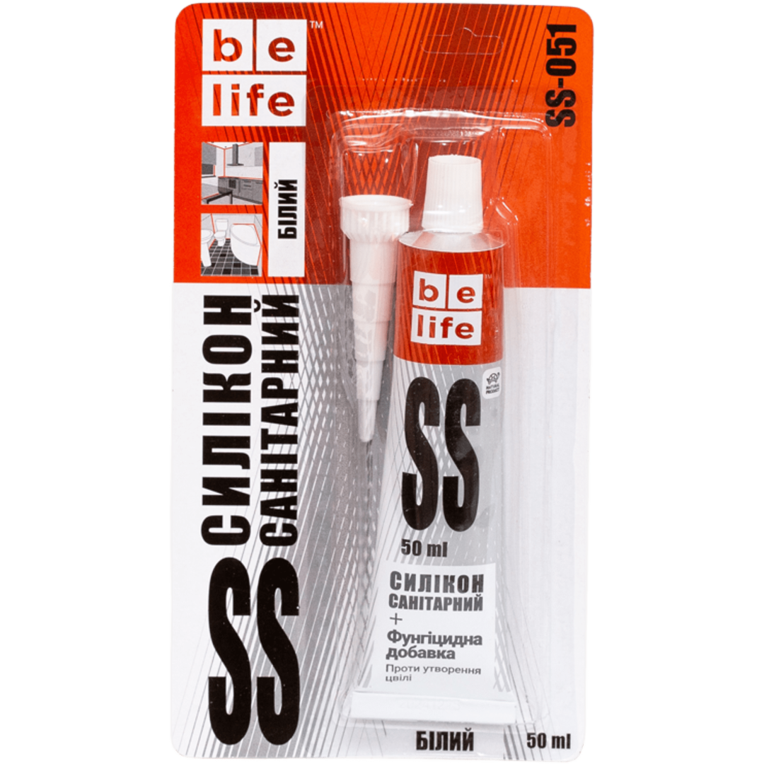 Санітарний силіконовий герметик в тюбику BeLife SILICONE SANITARY 50 мл білий проти плісняви