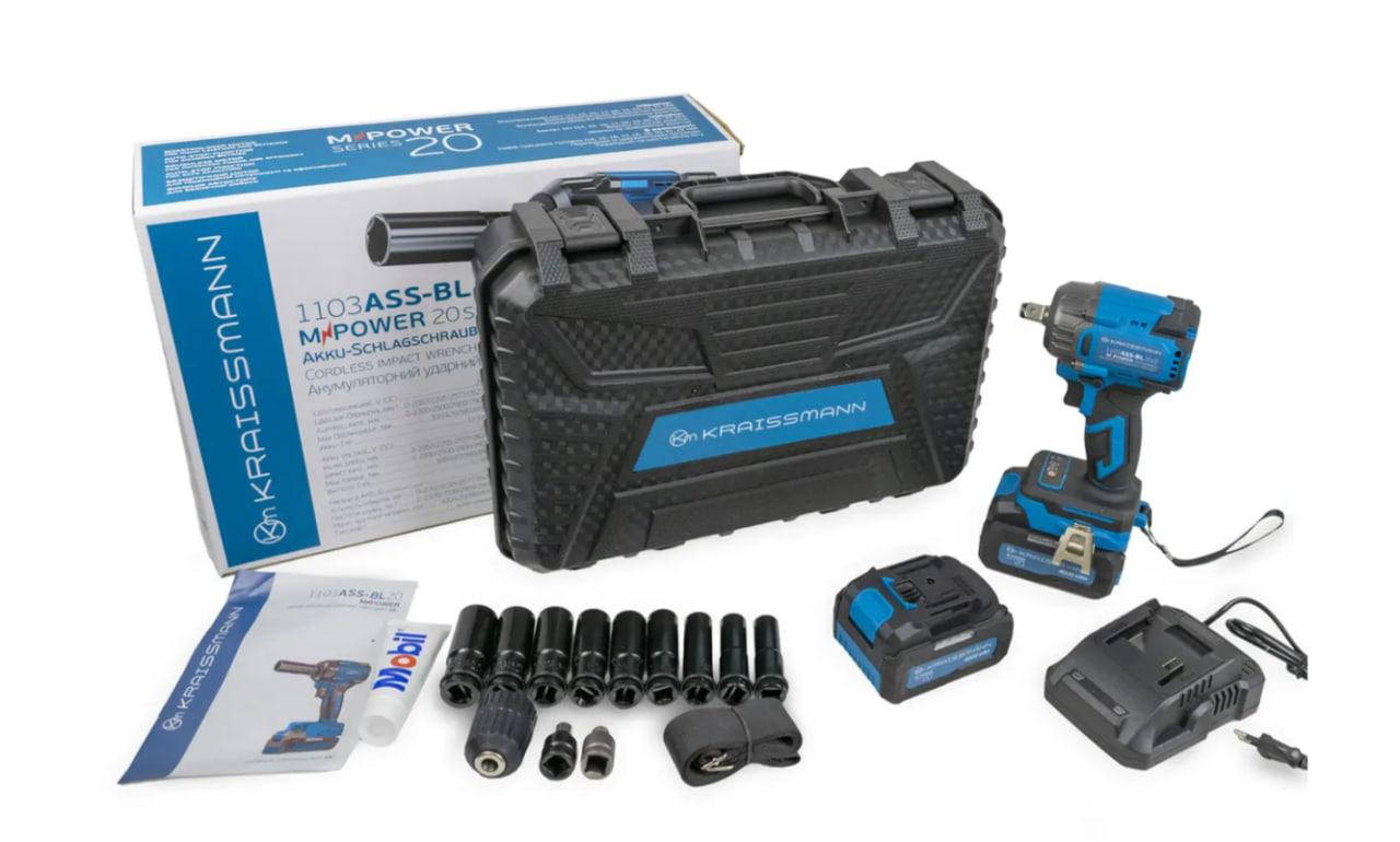 Гайковерт акумуляторний ударний KRAISSMANN 1103 ASS-BL 20/2 MP Гайковерт для авто потужний (2 АКБ), фото 1