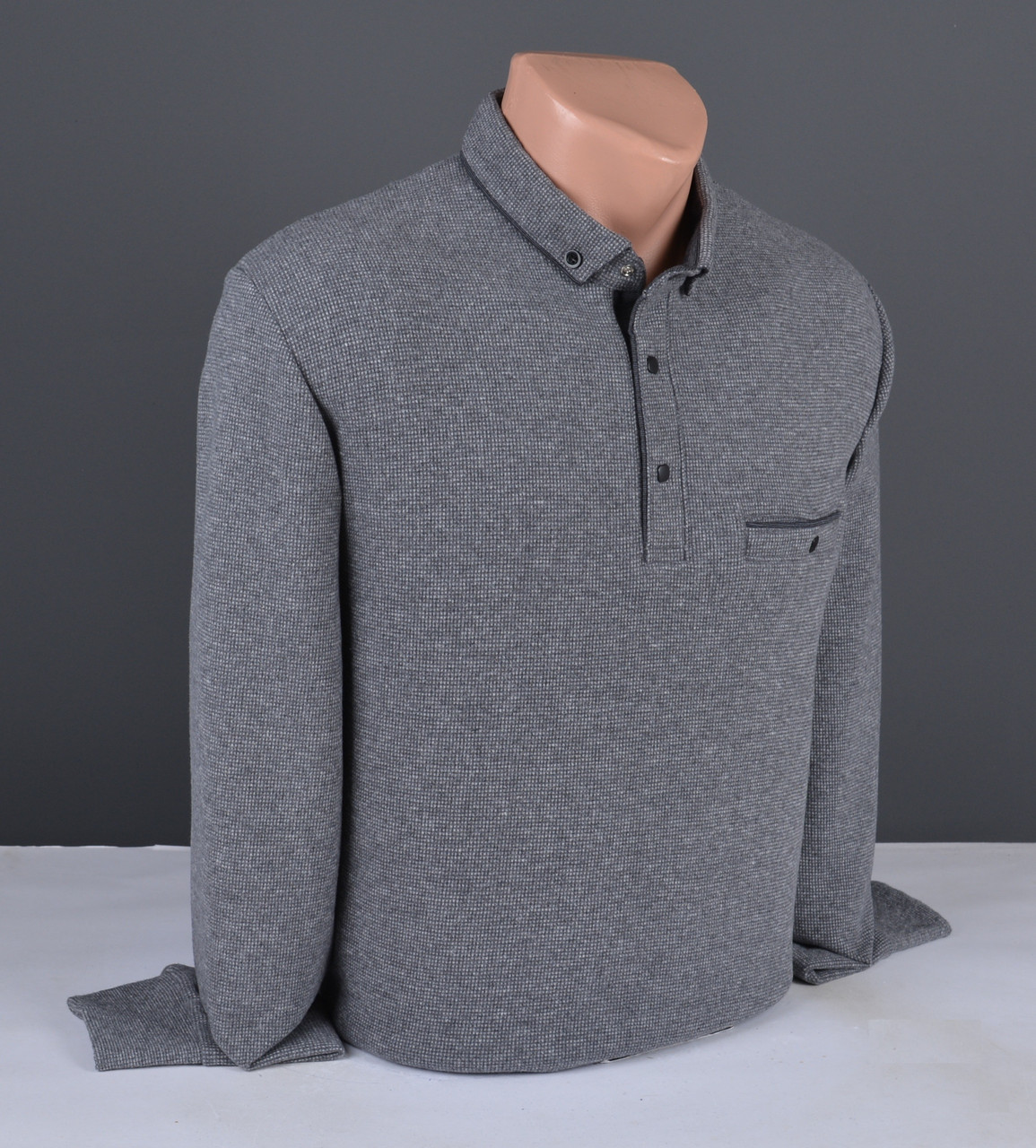 Чоловічий светр великого розміру | чоловічий джемпер з коміром сірий Туреччина 9339 Б, фото 1