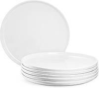 Набір керамічних тарілок Jassceram 6 шт білі круглі для сервірування їжі в мікрохвильовій печі та посудомийній машині