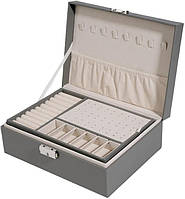 Скринька для прикрас двошарова із замком для зберігання кілець браслетів із штучної шкіри