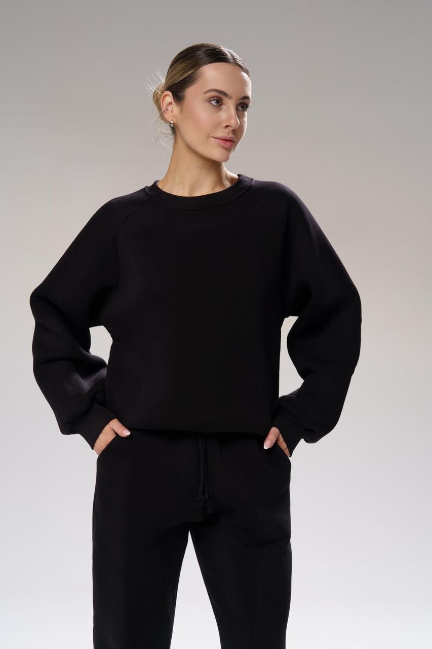 Жіночий зимовий спортивний костюм оверсайз Bunny чорний Комплект Світшот Штани на флісі, фото 1