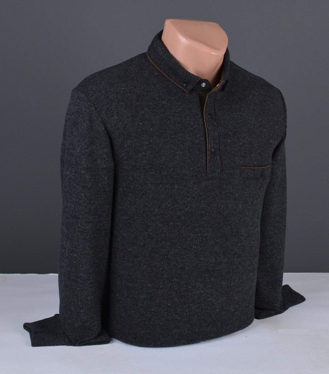 Чоловічий светр великого розміру | чоловічий джемпер з коміром чорний Туреччина 9342 Б, фото 1