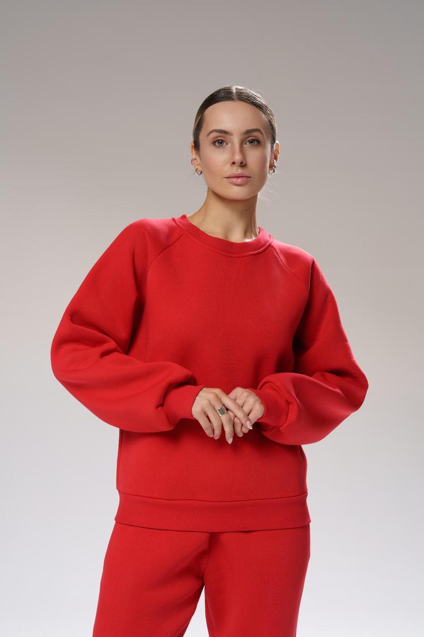 Жіночий зимовий спортивний костюм оверсайз Bunny червоний Комплект Світшот Штани на флісі, фото 1