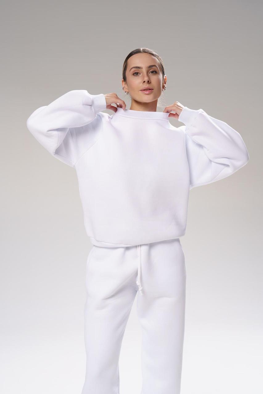 Жіночий зимовий спортивний костюм оверсайз Bunny білий Комплект Світшот Штани на флісі, фото 1