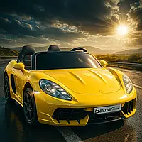 Дитячий електромобіль Porsche від 6 років / Електрична машинка для двох Потужний мотор 180W Світло музика Жовтий