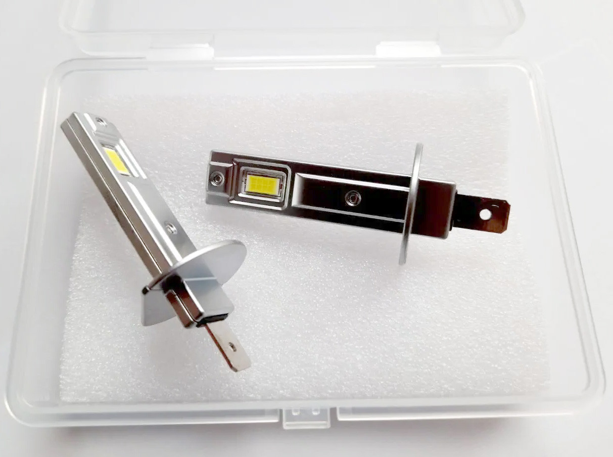 Світлодіодні LED лед лампи цоколь Н1 12-24В компактні 1:1 як галогенка, без радіатора, без вентилятора, маленькі