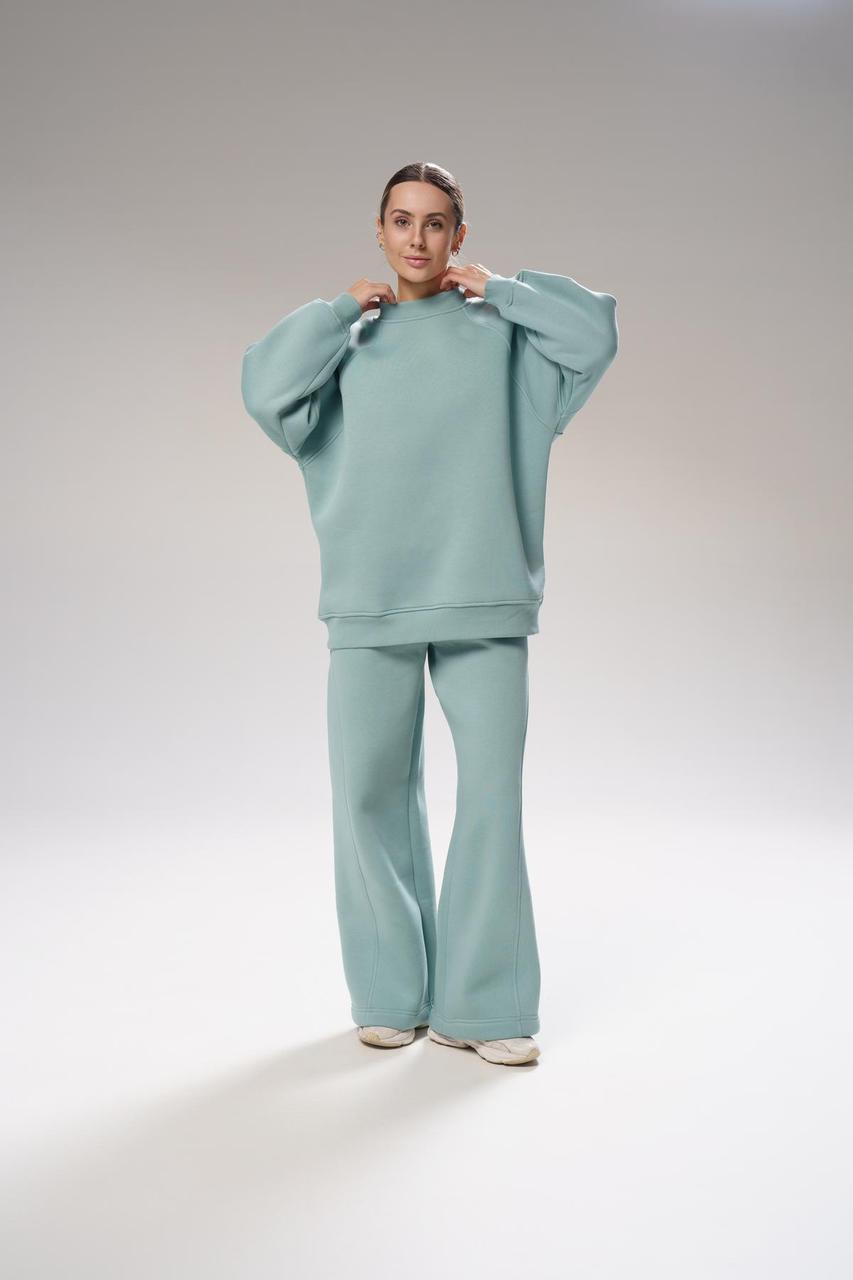 Жіночий зимовий спортивний костюм оверсайз Alice м'ятний Комплект Світшот Штани на флісі, фото 1