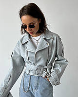 Жіноча куртка косуха екошкіра блакитна : S, M, L