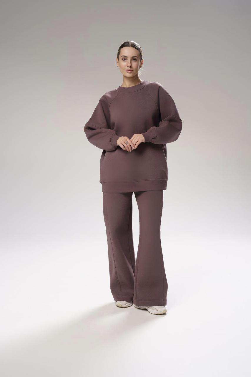 Жіночий зимовий спортивний костюм оверсайз Alice коричневий Комплект Світшот Штани на флісі, фото 1