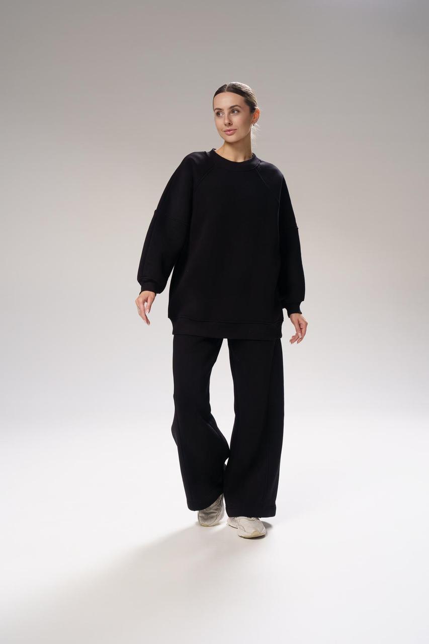 Жіночий зимовий спортивний костюм оверсайз Alice чорний Комплект Світшот Штани на флісі, фото 1