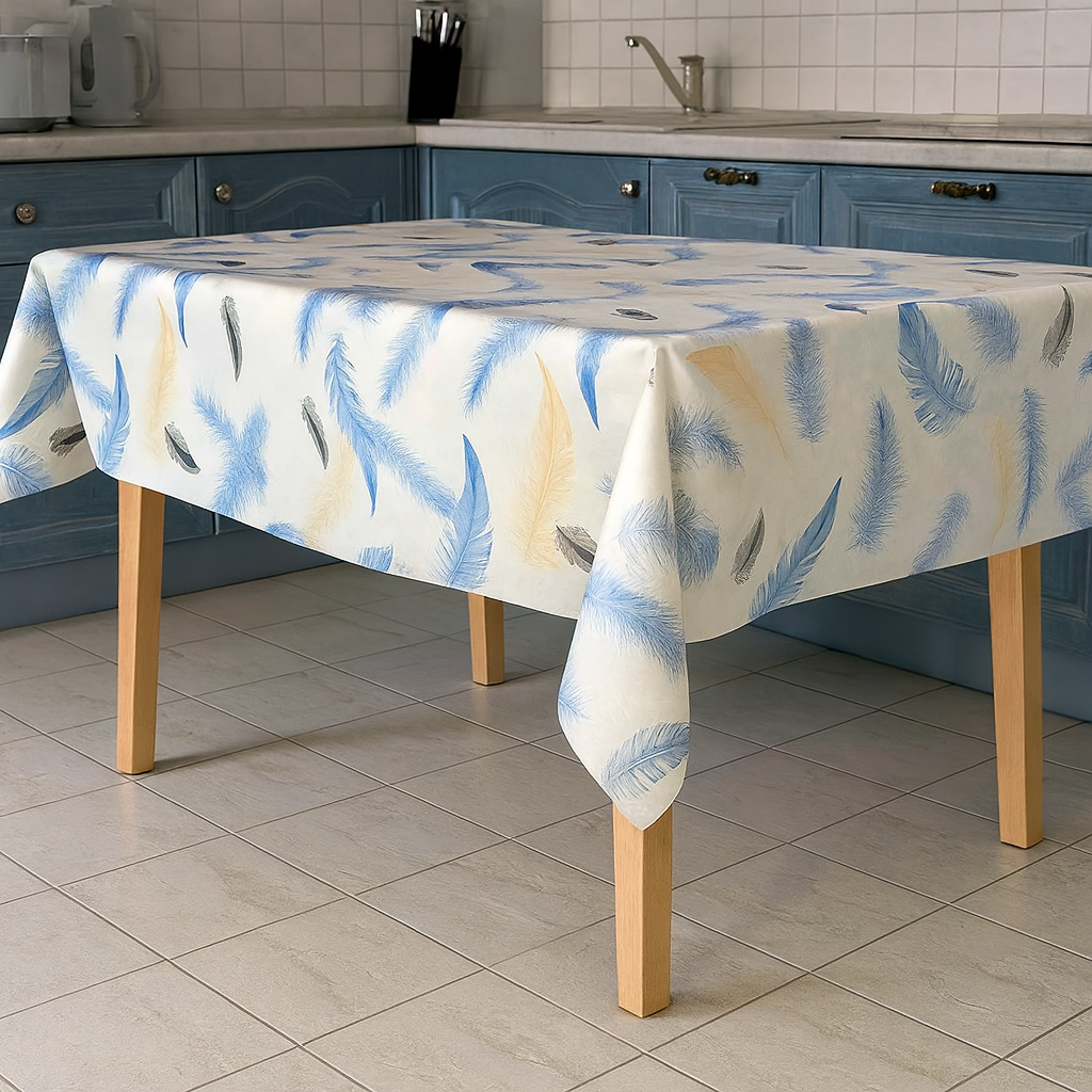 Скатертина-клейонка CPP 135 см — на відріз від 1 м, флізелінова основа, узор із пір’ям, фото 1