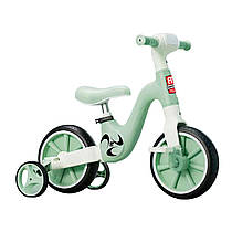 Дитячий велосипед біговел 2в1 велобіг колеса 10’’ з’ємні педалі фара допоміжні бокові колеса EVA зелений