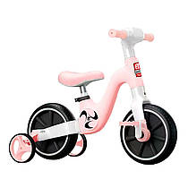 Дитячий велосипед біговел 2в1 велобіг колеса 10’’ з’ємні педалі фара допоміжні бокові колеса EVA рожевий