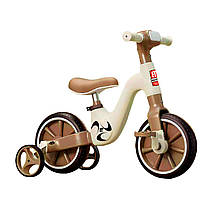 Дитячий велосипед біговел 2в1 велобіг колеса 10’’ з’ємні педалі фара допоміжні бокові колеса EVA бежевий