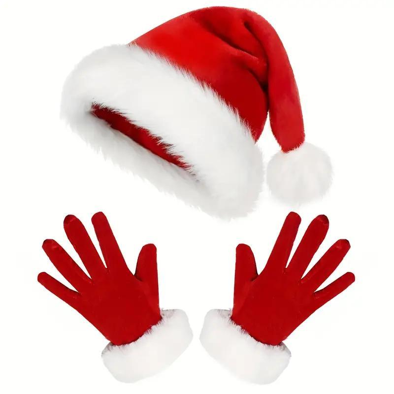 Костюм Санти шапка та рукавички. Новорічна шапка з рукавичками, фото 1