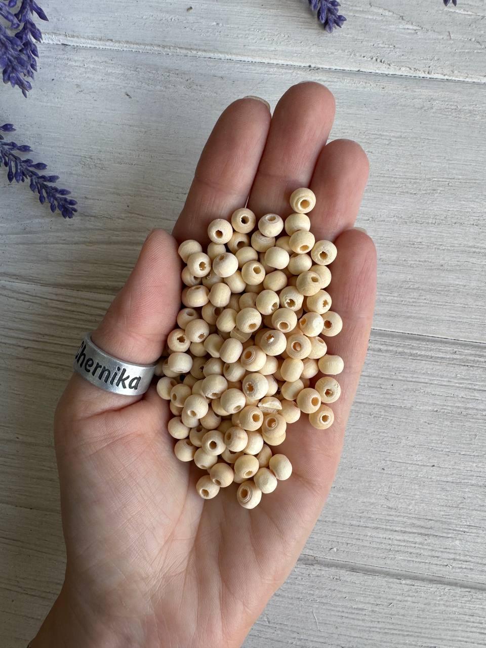 Намистини дерев'яні круглі 6 мм, натуральний колір 500 грамів