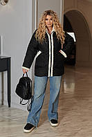 Жіноча чорна зимова куртка з капюшоном на штучному хутрі великих розмірів. 50-52; 54-56; 58-60; 62-64.