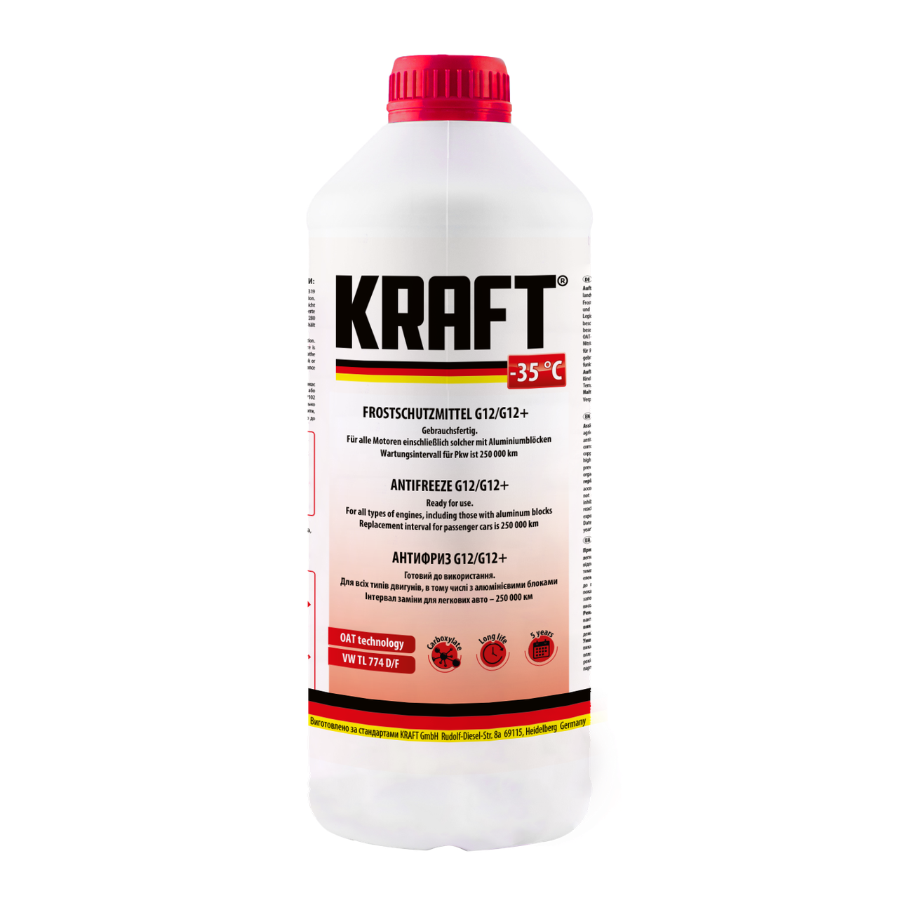 Антифриз готовий -35 °C KRAFT G12/G12+ червоний 1,5 л KF109, фото 1