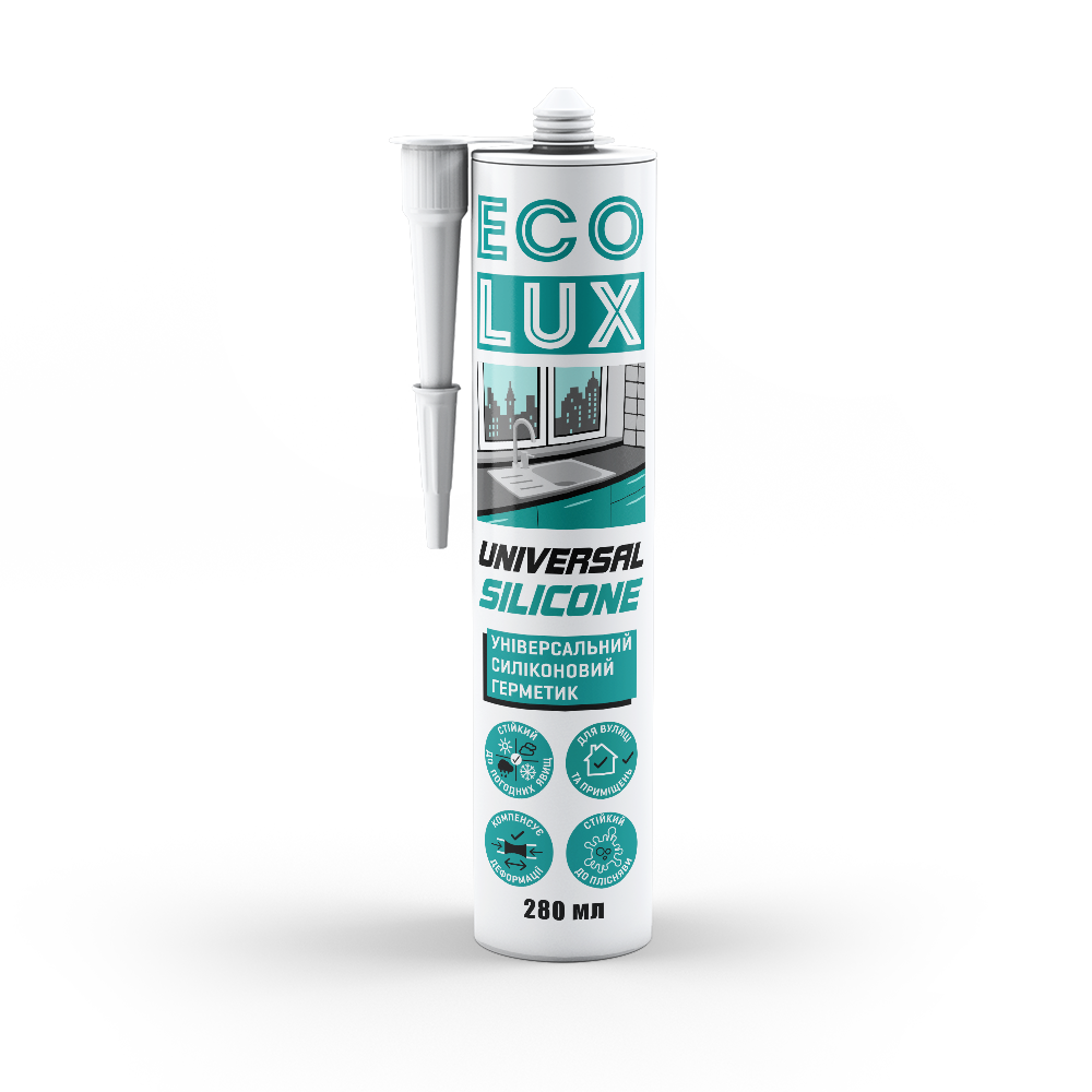 Універсальний силіконовий герметик білий, 280 мл, "ECOLUX", фото 1