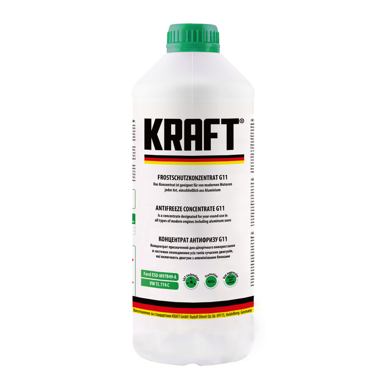 Антифриз концентрат KRAFT G11 зелений 1,5 л KF118, фото 1