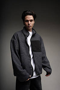 Оверсайз куртка бомбер Kraft з барашку сірий