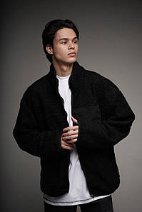 Оверсайз куртка бомбер Kraft з барашку чорний