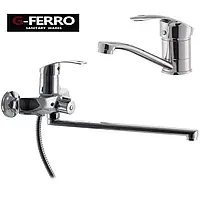 Набір змішувачів 2в1 для ванної та умивальника G-Ferro Mars 006 EURO та G-Ferro Mars 004 15см