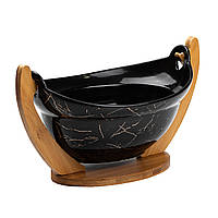 Фруктовниця — менажниця керамічна з бамбуковою підставкою 32*18.5*15 см HP1237