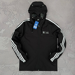 Чоловіча вітровка CP Company Adidas колаборація Адідас/Компані чорна з лінзами капюшоном молодіжна куртка осіння