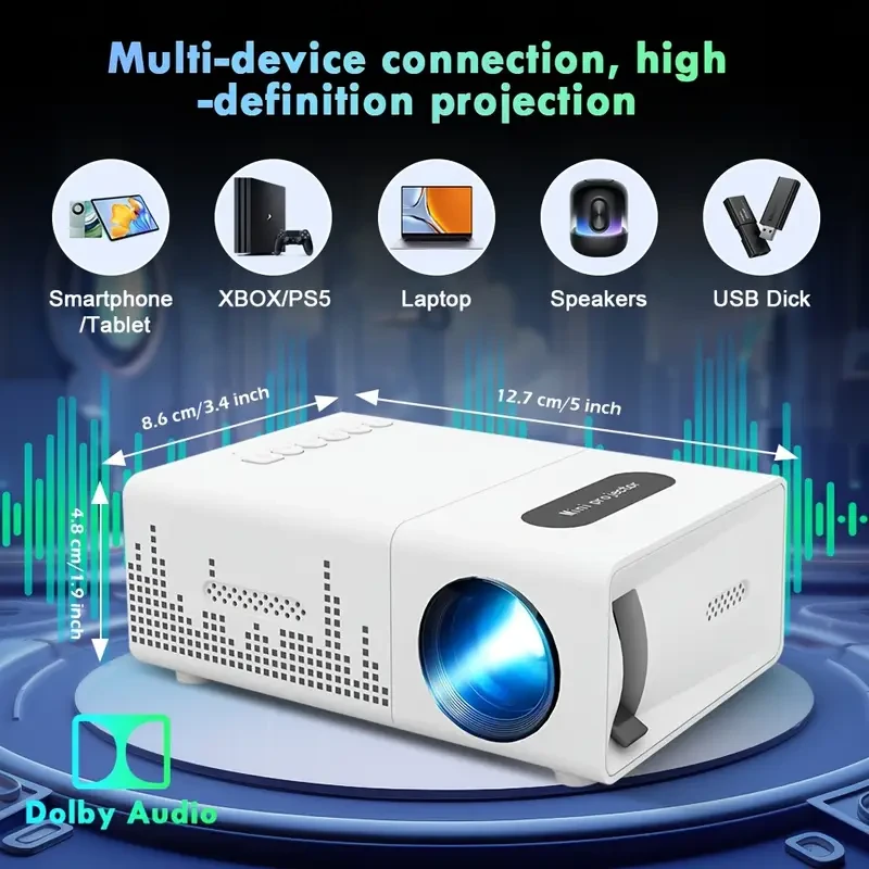 Мініатюрний кінотеатр з вбудованими стереодинаміками 203,2 см HD екран, 3000 годин роботи, сумісне зі смартфон, фото 1