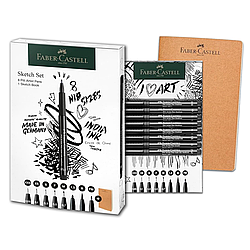Набір ручок капілярних та блокнот Faber-Castell Sketch Set колір чорний (XXS, XS, S, F, M, 1,5, B, FM), 267102