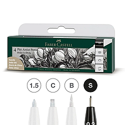 Набір капілярних ручок Faber-Castell PITT Artist Pen black & white чорний/білий 4 шт різних діаметрів, 167151