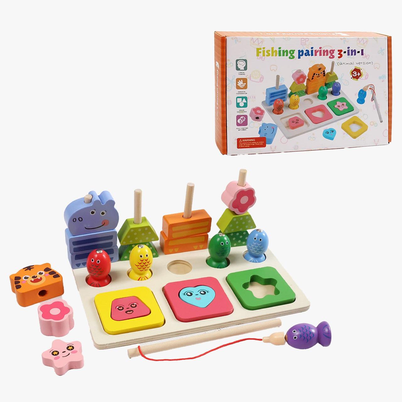 Логічна дошка дерев’яна, магнітна риболовля, гра з кілочками, сортер за формами F 43648