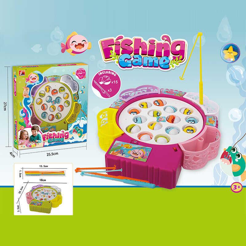 Рибаловля дитяча - автоматичне обертання, музика, 15 рибок, 3 вудочки з гачком, 4 кошики, рухомі елементи 6215