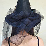 Чорний капелюх відьми з Потрійною Місячною Пентаграмою, казанком та мітлою, фото 10