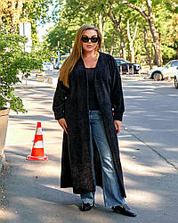 Стильний модний довгий в кардиган із акрилової вязки під альпаку, норма і батал великі розміри