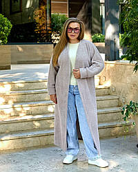 Стильний модний довгий в кардиган із акрилової вязки під альпаку, норма і батал великі розміри