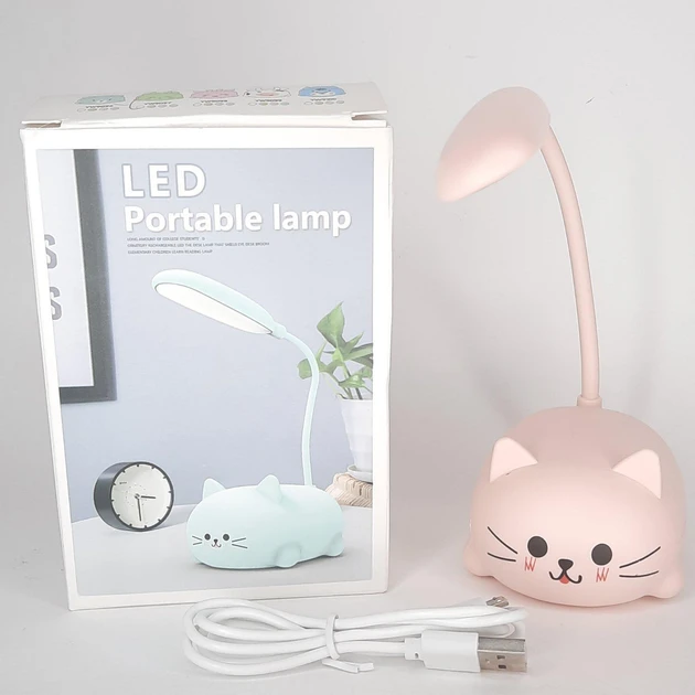 Настільна акумуляторна лампа у вигляді котика HI-23 рожева, фото 1